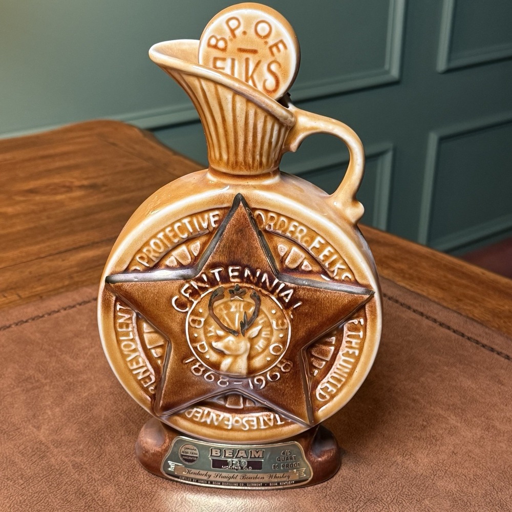 1968 Jim Beam Centennial 1868-1968 BPOE Elks Decanter Whiskey Jug Bottle‎ 120 Mo